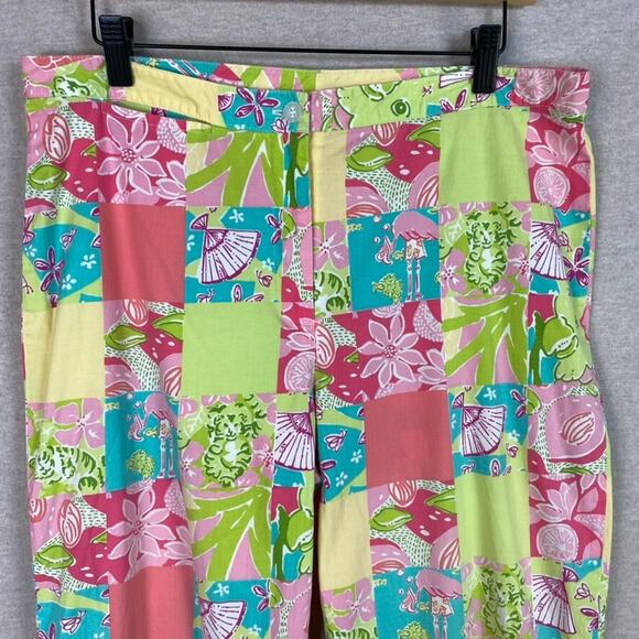 Vintage Lilly Pulitzer Tropical Patchwork Capri Pants Size 10 Flamingo Travel - Picture 2 of 13